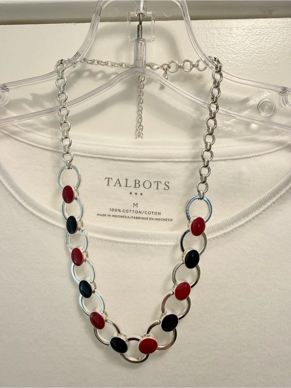 Talbots Silver-Link Necklace with Red and Blue Accents